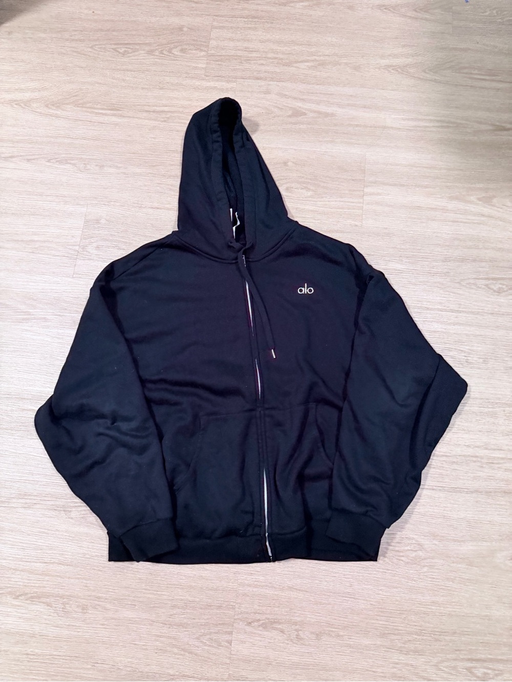 Alo Mens Black Zip-Up Hoodie Sweater